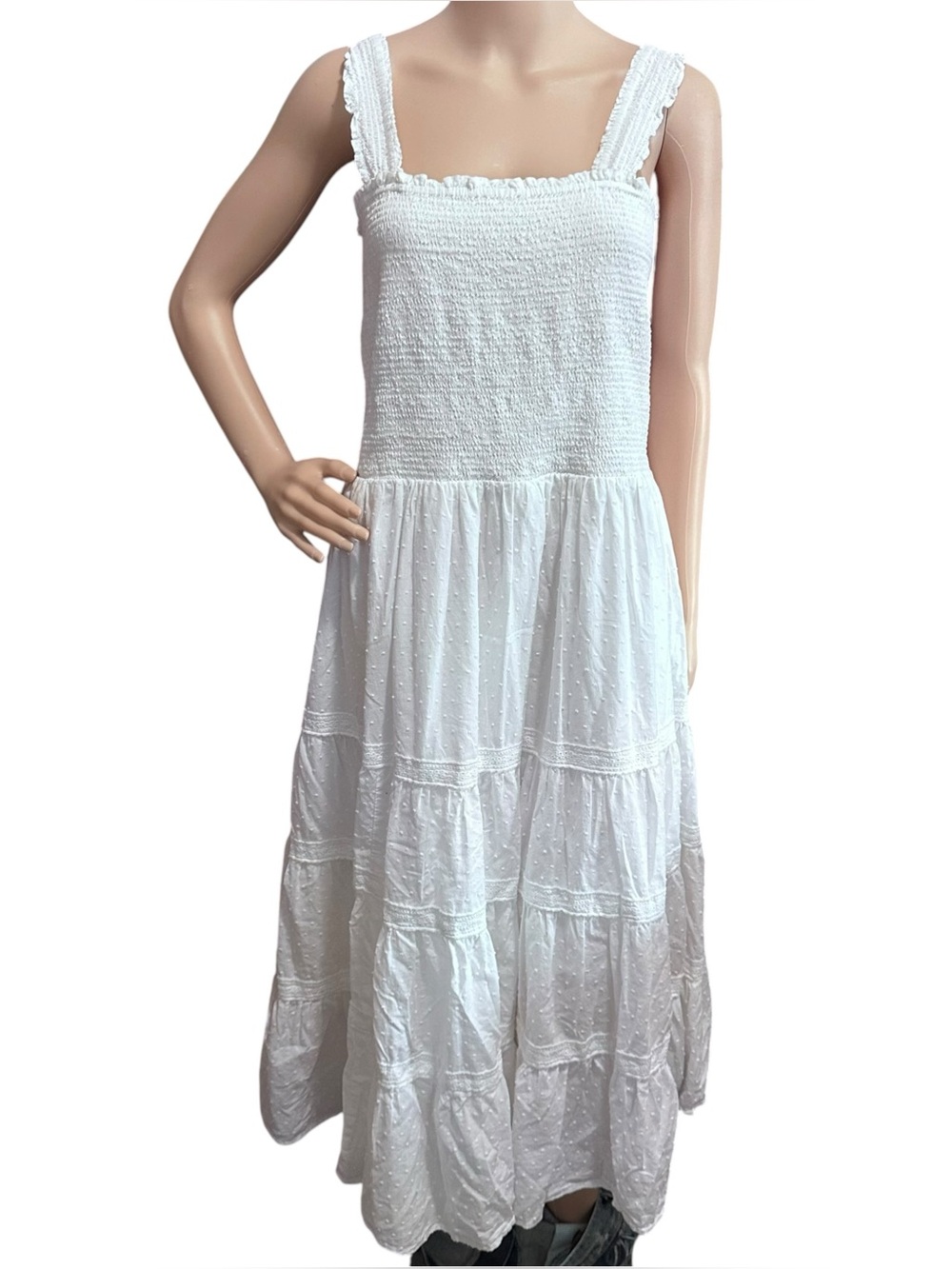Lands End Cotton Dobby Smocked Dress with Ruffle Straps Sz 2X